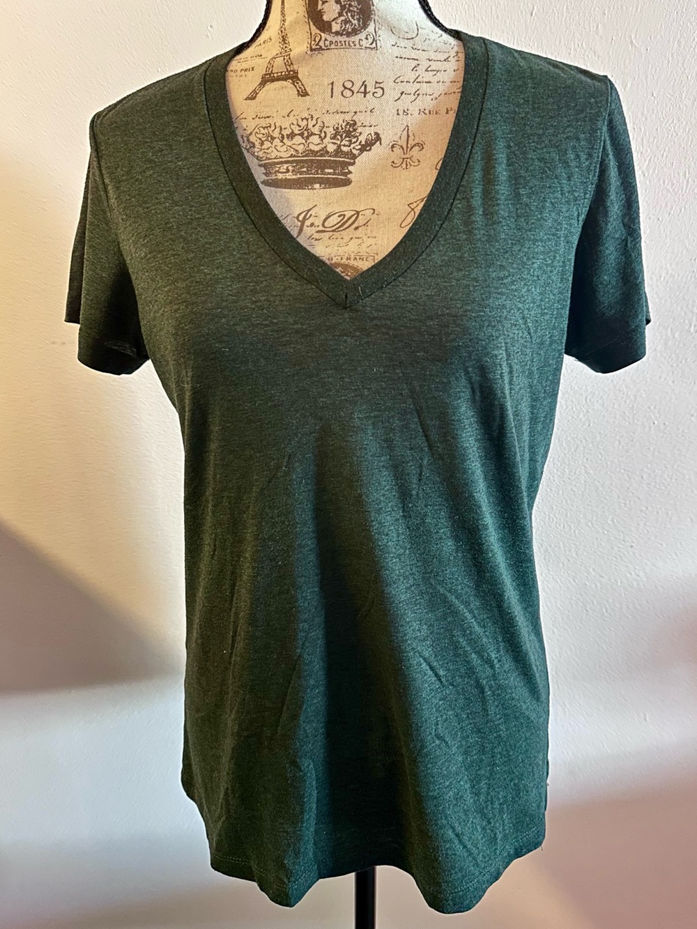 Bella Canvas Heathered Forest Green V‑Neck Tee